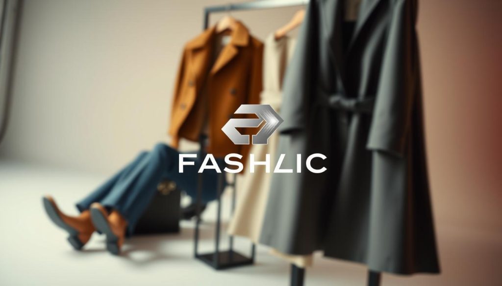 A visually striking fashion brand identity, captured in a sleek and modern composition. In the foreground, a clean, geometric logo design takes center stage, its streamlined forms rendered in a bold, metallic hue that gleams under precise studio lighting. The midground features a dynamic arrangement of fashion-forward garments, their fabrics and textures hinting at the brand's commitment to quality and innovative design. The background blends a sophisticated color palette of muted tones, creating a sense of refined elegance that permeates the entire scene. Captured through a wide-angle lens, the image conveys a powerful, cohesive brand aesthetic that embodies the essence of successful fashion marketing strategies.